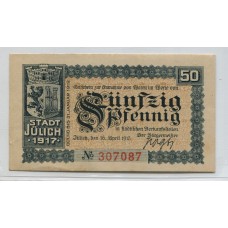 ALEMANIA 1917 PRIMERA GUERRA MUNDIAL BILLETE ESTADO DE JULICH SIN CIRCULAR, UNC